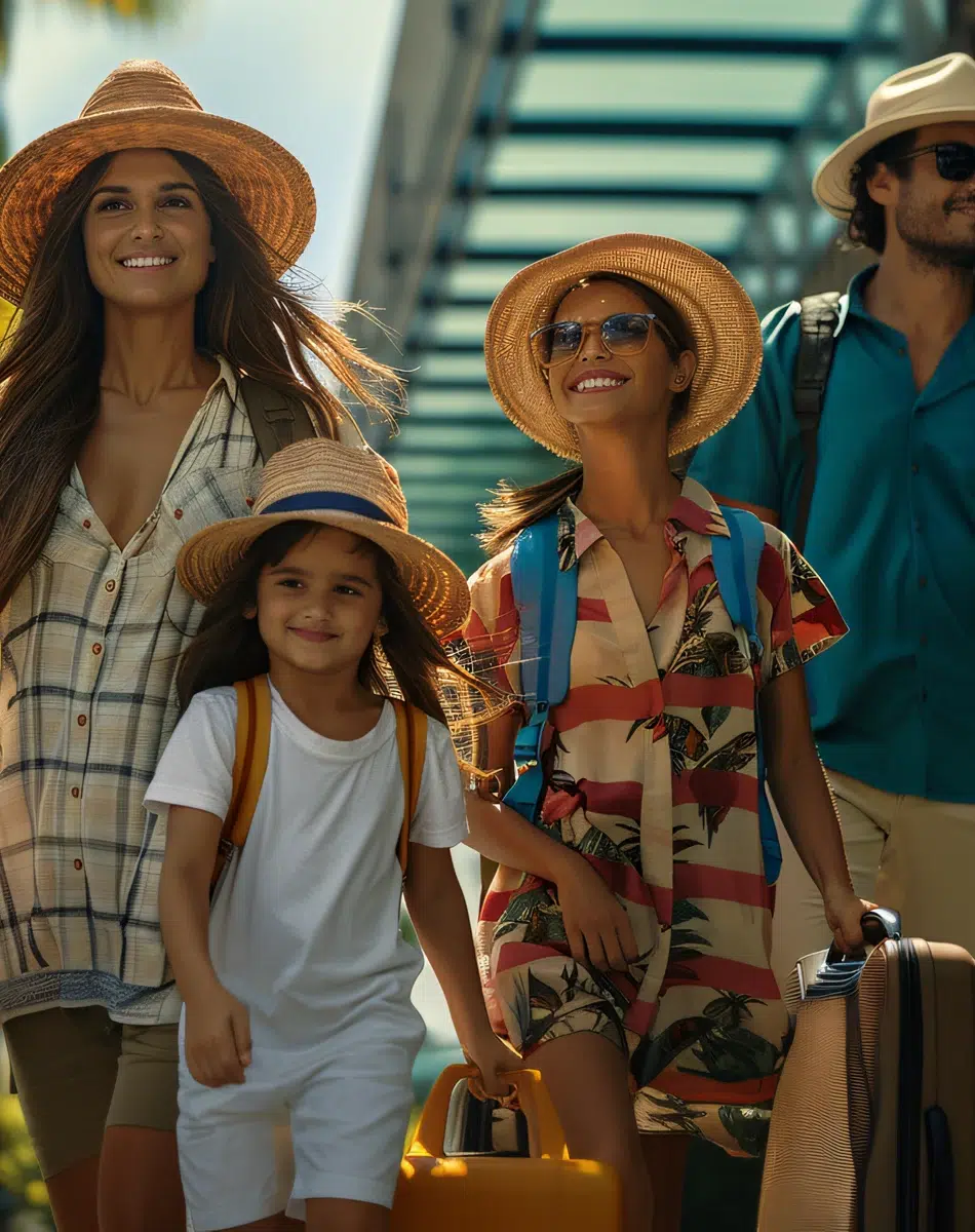 Famille en vacances avec valises