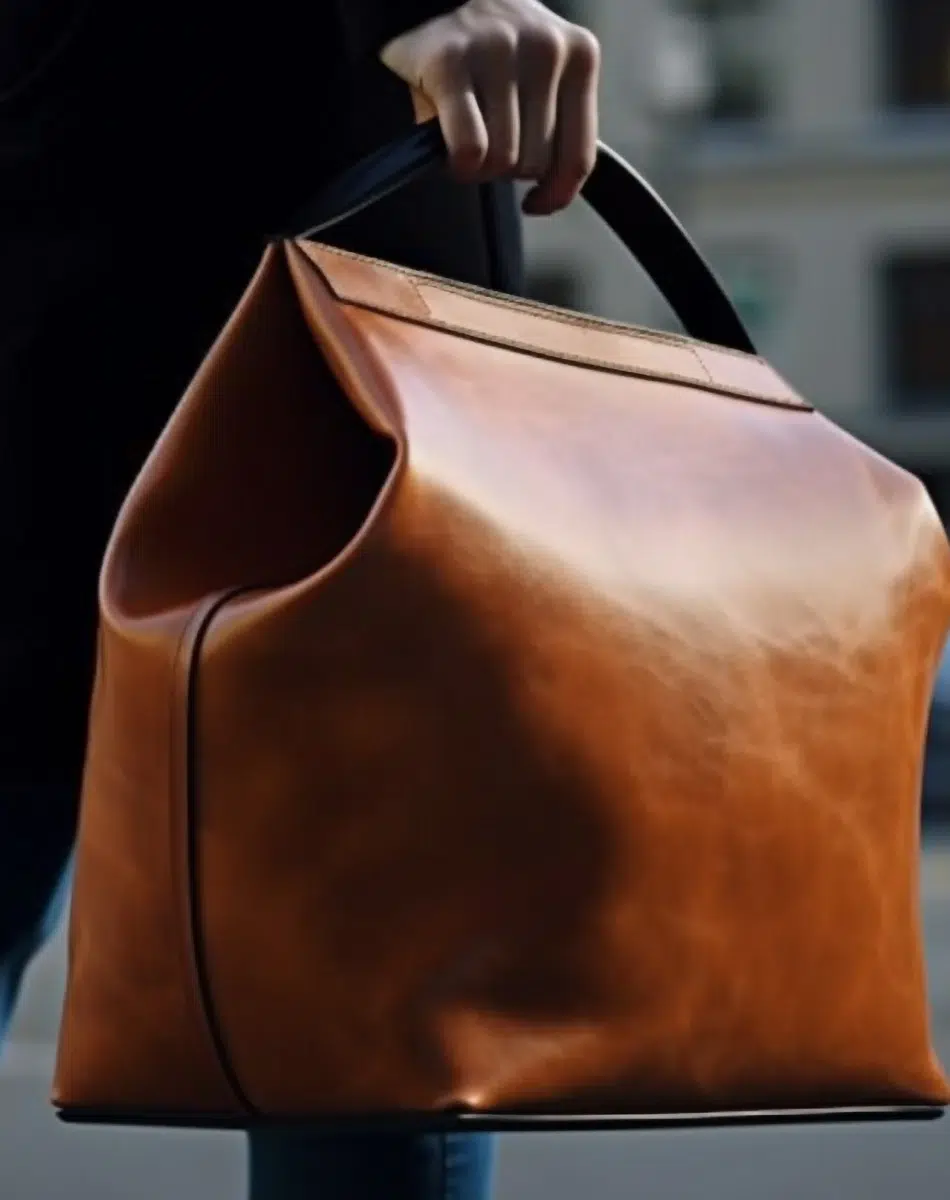 Sac en cuir marron porté à la main